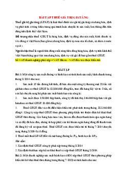 Bài tập vận dụng môn Luật thuế về Thuế giá trị gia tăng