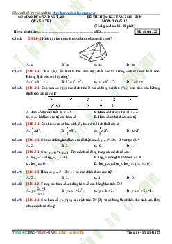 Đề thi HK1 Toán 12 năm học 2018 – 2019 sở GD và ĐT Quảng Trị