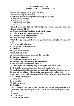 Đề thi học kì 1 Giáo dục công dân lớp 7 | Đề 3 | Kết nối tri thức