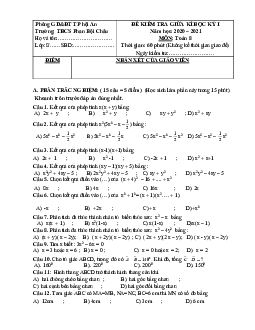 Đề thi giữa kì 1 Toán 8 năm 2020 – 2021 trường THCS Phan Bội Châu – Quảng Nam