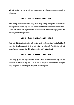 Văn mẫu Viết 2 - 3 câu tả một cơn mưa, trong đó có sử dụng những tính từ tả tiếng mưa (3 mẫu) | Kết nối tri thức
