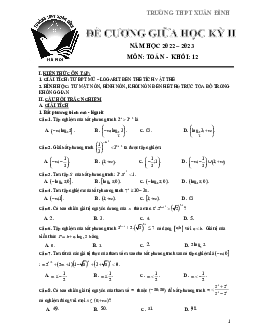 Đề cương giữa kỳ 2 Toán 12 năm 2022 – 2023 trường THPT Xuân Đỉnh – Hà Nội