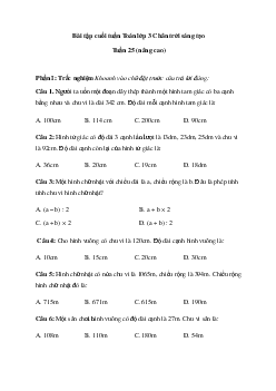 Phiếu bài tập cuối tuần Toán lớp 3 Chân trời - Tuần 25 (nâng cao)