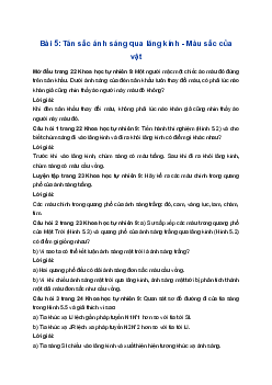 Giải Khoa học tự nhiên 9 Chân trời sáng tạo Bài 5: Tán sắc ánh sáng qua lăng kính. Màu sắc của vật