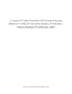 Impact OF Sales Promotion ON Consumer Buying Behavior A CASE OF Garments Industry OF Pakistan
