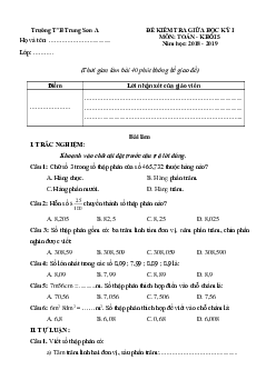 Đề thi giữa học kì 1 môn Toán lớp 5 trường Tiểu học Trung Sơn A, Phú Thọ năm học 2018 - 2019