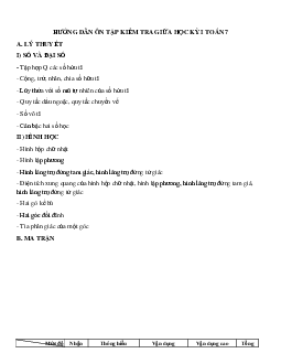 Đề cương ôn tập giữa học kì 1 môn Toán 7 | Chân trời sáng tạo