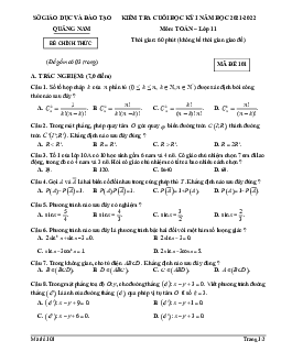 Đề kiểm tra cuối học kỳ 1 Toán 11 năm 2021 – 2022 sở GD&ĐT Quảng Nam