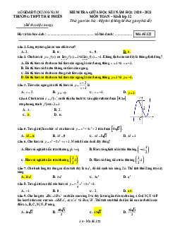 Đề thi giữa HK1 Toán 12 năm 2020 – 2021 trường THPT Thái Phiên – Quảng Nam