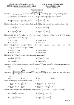 Nội dung ôn tập học kì 2 Toán 12 năm 2023 – 2024 trường THPT Trần Phú – Hà Nội