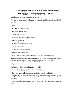 Giải Công nghệ 10 Bài 17: Một số bệnh hại cây trồng thường gặp và biện pháp phòng trừ KNTT