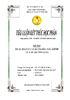 Tiểu luận Chủ nghĩa xã hội khoa học - quan điểm của chủ nghĩa Mác Lenin về vấn đề tôn giáo | Học viện Ngân Hàng