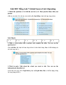 Giải SBT Tiếng Anh 7 Global Success Unit 6 Speaking