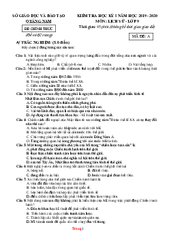 Đề thi HK1 môn Lịch Sử 9 Sở GD Quảng Nam năm học 2019-2020 (có đáp án)