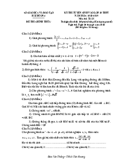 Đề tuyển sinh lớp 10 THPT năm 2018 – 2019 sở GD và ĐT Hải Dương