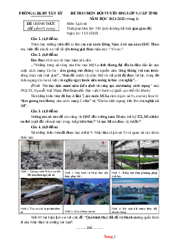 Đề Thi HSG Lịch Sử 9 Phòng GD&ĐT Tân Kỳ 2021-2022 Vòng 1(Có Lời Giải)