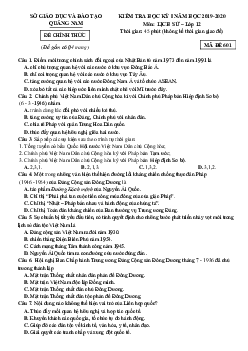 Đề thi HK1 môn Lịch Sử 12 Quảng Nam 2019-2020 (có đáp án)