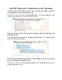 Giải SBT Tiếng Anh 7 Global Success Unit 2 Speaking