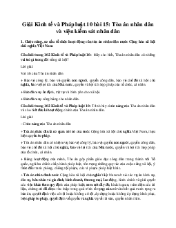 Giải Kinh tế và Pháp luật 10 bài 15: Tòa án nhân dân và viện kiểm sát nhân dân CTST