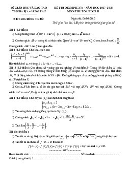 Đề thi Olympic 27/4 Toán 11 năm 2017 – 2018 sở GD và ĐT Bà Rịa – Vũng