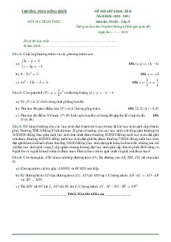 Đề thi giữa học kì 2 Toán 9 năm 2020 – 2021 trường THCS Đồng Khởi – TP HCM