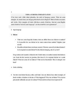 Bài tập nhóm về Topics for first presentation