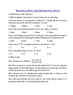 Đề thi lớp 4 cuối kì 2 năm 2020 môn Toán - Đề số 5