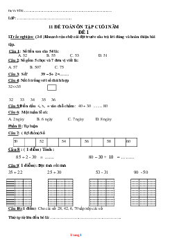 Bộ đề ôn tập Toán 1 Cánh Diều HK2 Năm 2021-2022