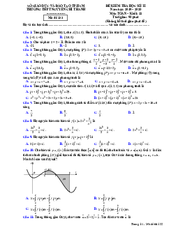 Đề thi học kì 2 Toán 12 năm 2019 – 2020 trường THPT Nguyễn Chí Thanh – TP HCM