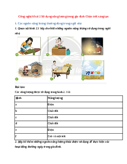Công nghệ 6 bài 2 Sử dụng năng lượng trong gia đình Chân trời sáng tạo