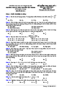 Đề thi học kỳ 1 Toán 11 năm 2020 – 2021 trường Nguyễn Tất Thành – Hà Nội
