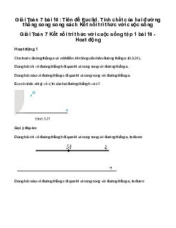 Giải Toán 7 Bài 10: Tiên đề Euclid. Tính chất của hai đường thẳng song song | Kết nối tri thức