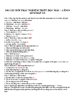300 câu hỏi trắc nghiệm Triết học Mác lênin