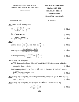 Đề thi học kì 2 Toán 10 năm 2018 – 2019 trường Nguyễn Thị Minh Khai – TP HCM