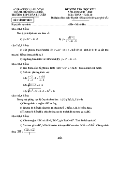 Đề thi học kì 1 Toán 10 năm 2019 – 2020 trường THPT Hàn Thuyên – TP HCM