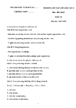 Đề cương ôn thi giữa học kì 2 môn Hóa học 10 năm 2023 - 2024 (Sách mới) | Cánh diều
