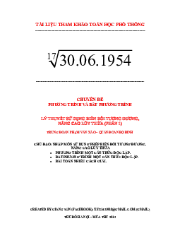 Sử dụng biến đổi tương đương giải phương trình chứa căn đơn giản – Lương Tuấn Đức