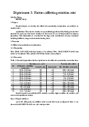 Experiment 5 prelab - Chemistry Laboratory | Trường Đại học Quốc tế, Đại học Quốc gia Thành phố HCM
