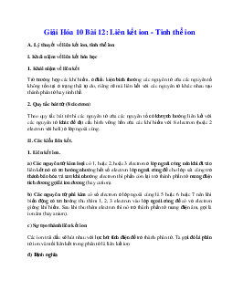 Giải Hóa 10 Bài 12: Liên kết ion - Tinh thể ion
