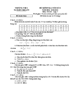 Đề kiểm tra cuối kỳ 2 Toán 7 năm 2020 – 2021 trường THCS Nguyễn Thị Lựu – Đồng Tháp