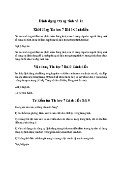 Giải Tin học 7 Bài 9: Định dạng trang tính và in | Cánh diều