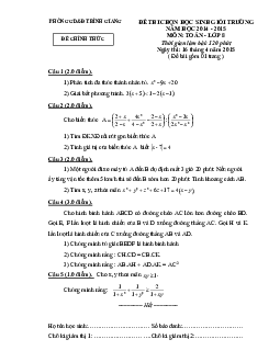 Đề thi học sinh giỏi Toán 8 năm 2014 – 2015 phòng GD&ĐT Bình Giang – Hải Dương