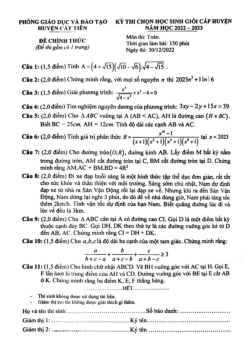 Đề học sinh giỏi huyện Toán THCS năm 2022 – 2023 phòng GD&ĐT Cát Tiên – Lâm Đồng