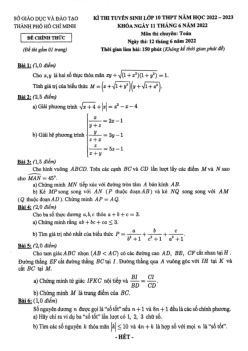 Đề tuyển sinh lớp 10 môn Toán (chuyên) năm 2022 – 2023 sở GD&ĐT TP Hồ Chí Minh