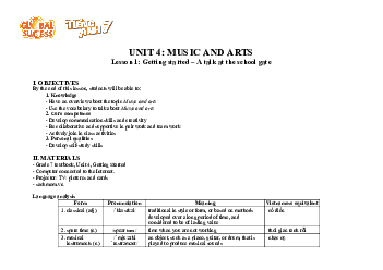 Giáo án Tiếng Anh 7 Unit 4: Music and Arts sách  Global Success