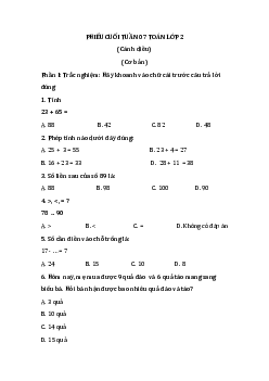 Bài tập cuối tuần Toán lớp 2 Cánh diều Tuần 7