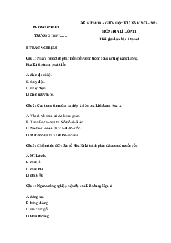 Đề thi giữa học kì 2 môn Địa lí 11 năm 2023 - 2024 sách Cánh diều