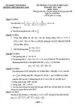 Đề KSCL Toán vào 10 lần 1 năm 2023 – 2024 trường THPT Đào Duy Anh – Thanh Hóa