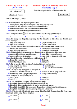 Đề thi HK2 môn Lý 11 Sở GD Quảng Nam 2019-2020 (Có đáp án)