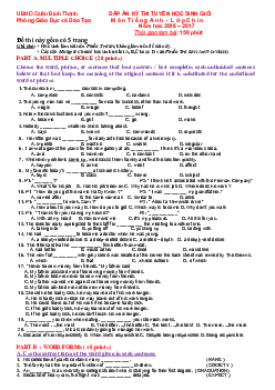Đề thi tuyển chọn học sinh  giỏi môn Tiếng Anh 9 phòng giáo dục và đào tạo quận Bình Thạn năm học 2016-2017